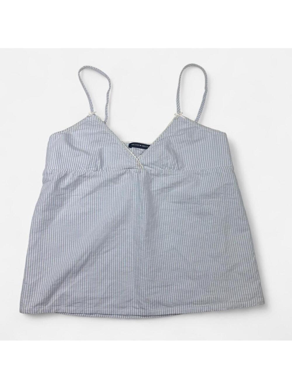 Brandy Melville Blue White Striped Tie Back Cami Tank Top in Blue Coquette